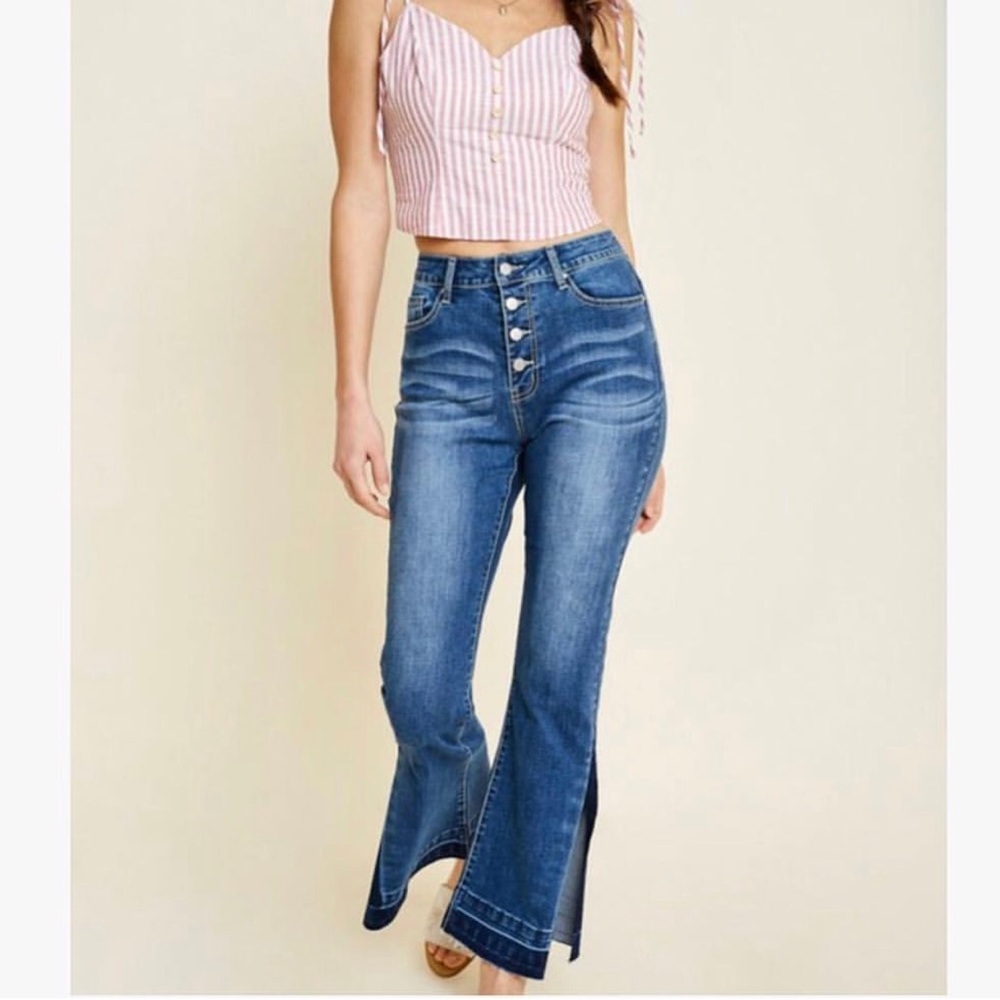 Button Fly denim crops